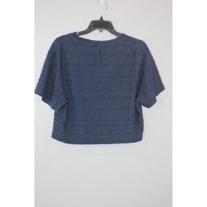 Madewell Texture & Thread Shirt Womens L Navy Blue Cropped Normcore Basic Staple